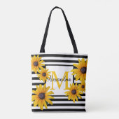 Yellow Black-Eyed Susan Monogram Black Stripe Tote Bag (Achterkant)