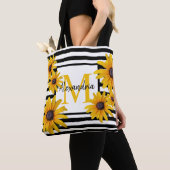 Yellow Black-Eyed Susan Monogram Black Stripe Tote Bag (Dichtbij)