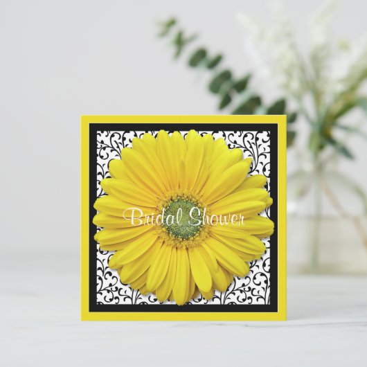 Yellow Black Gerber Daisy Bridal Shower Kaart (Staand voorkant)