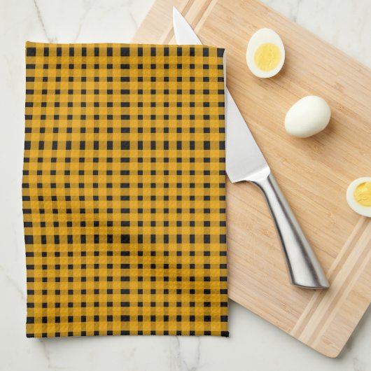 Yellow Black Gingham Pattern Theedoek (Quarter Fold)