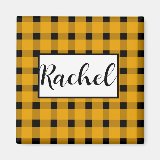 Yellow Black Gingham Persoonlijk Magneet (Voorkant)