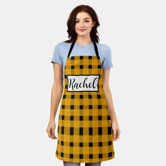 Yellow Black Gingham Persoonlijk Schort (Gedragen)