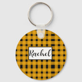 Yellow Black Gingham Persoonlijk Sleutelhanger (Voorkant)