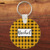 Yellow Black Gingham Persoonlijk Sleutelhanger (Voorkant)