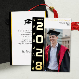 Yellow Black Grad Photo Gold Foil Announcement Folie Uitnodiging