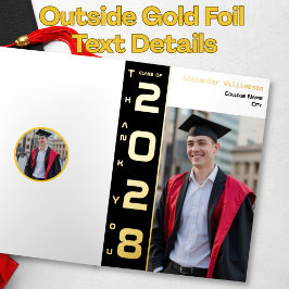 Yellow Black Graduation Photo Thank You Gold Folie Wenskaart