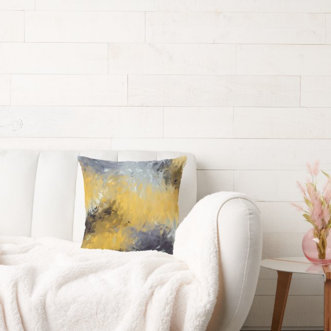  Yellow Black Gray White Abstract Brushstrokes  Kussen (Bank)