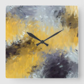 Yellow Black Gray White Abstract Brushstrokes Vierkante Klok (Voorkant)