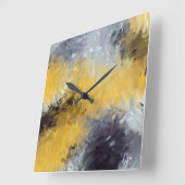 Yellow Black Gray White Abstract Brushstrokes Vierkante Klok (Hoek)