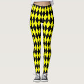 Yellow Black Harlequin Diamonds Checkers Design  Leggings (Voorkant)
