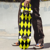 Yellow Black Harlequin Diamonds Checkers Design  Persoonlijk Skateboard