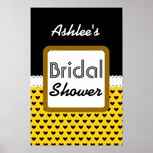 Yellow Black Hearts Theme Vrijgezellenfeest B01 Poster (Voorkant)