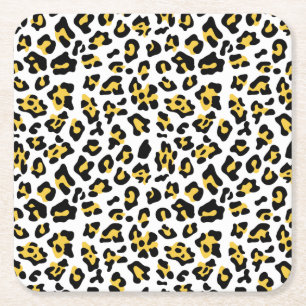 Yellow Black Leopard Animal Print Patroon Kartonnen Onderzetters