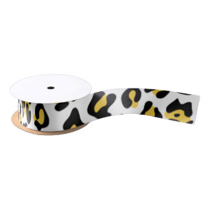 Yellow Black Leopard Animal Print Patroon Satijnen Lint