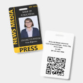 Yellow Black News Media Press Photo Badge (Front & Back)