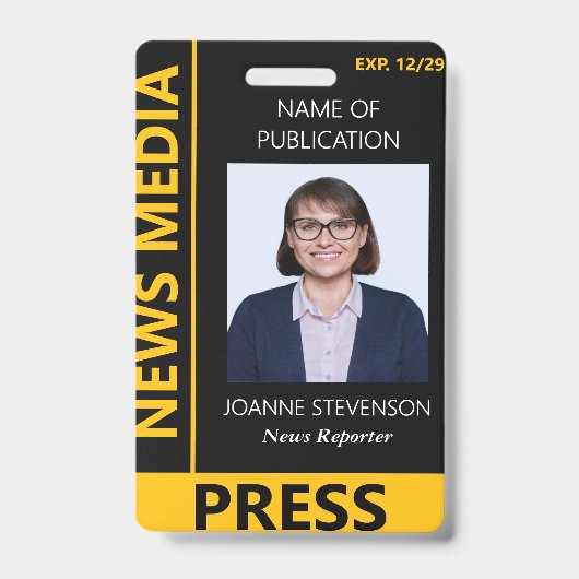 Yellow Black News Media Press Photo Badge (Front)
