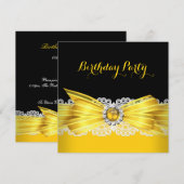 Yellow Black Pearl Diamond Lace Birthday Party Kaart (Voorkant / Achterkant)