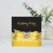 Yellow Black Pearl Diamond Lace Birthday Party Kaart (Staand voorkant)