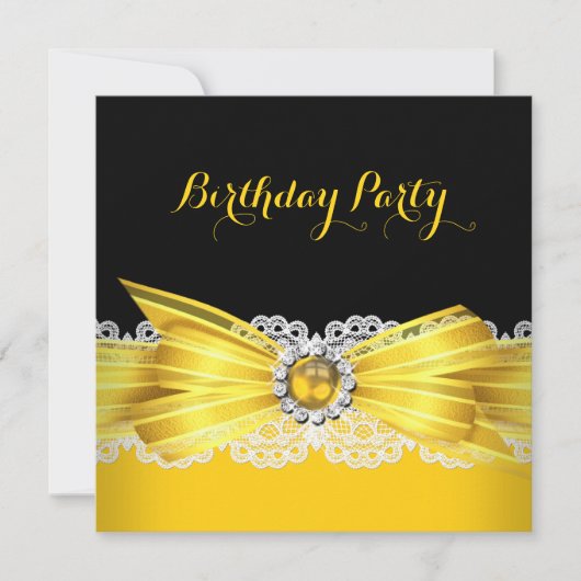 Yellow Black Pearl Diamond Lace Birthday Party Kaart (Voorkant)