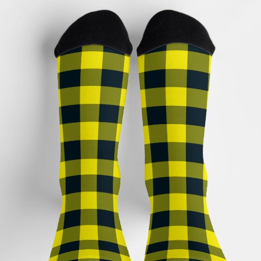 Yellow Black Plaid Checker Pattern Sokken (Top)