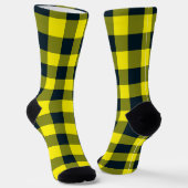 Yellow Black Plaid Checker Pattern Sokken (Gebogen)