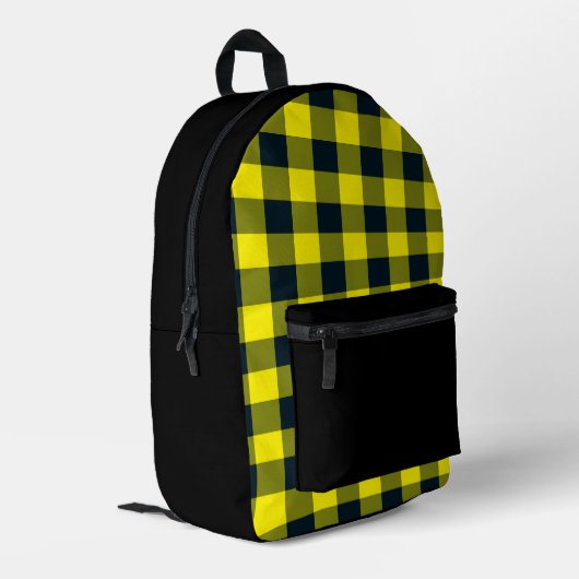 Yellow Black Plaid Pattern Bedrukte Rugzak (Achterkant Hoek Links)
