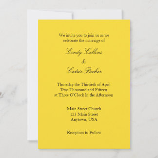 Yellow Black Plain Simple Wedding Invitation Kaart