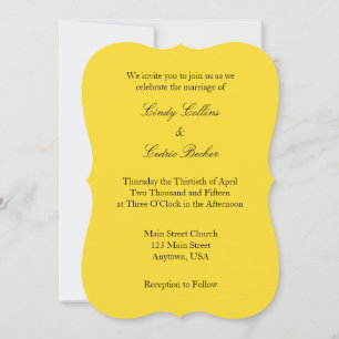 Yellow Black Plain Simple Wedding Invitation Kaart