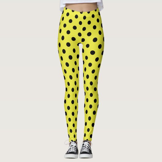 Yellow Black Polka Dot Pattern Leggings (Voorkant)
