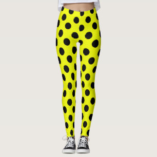 Yellow Black Polka Dots Leggings