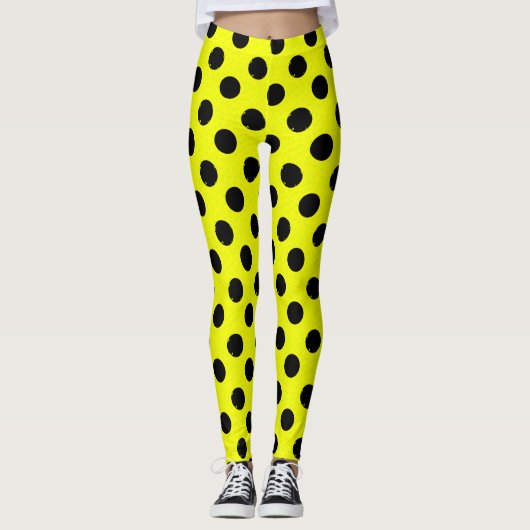 Yellow Black Polka Dots Leggings (Voorkant)