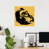 Yellow Black Pop Art Funny Chimpansee Poster (Thuiskantoor)