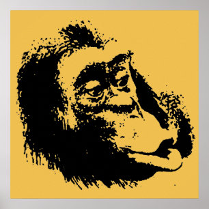 Yellow Black Pop Art Funny Chimpansee Poster