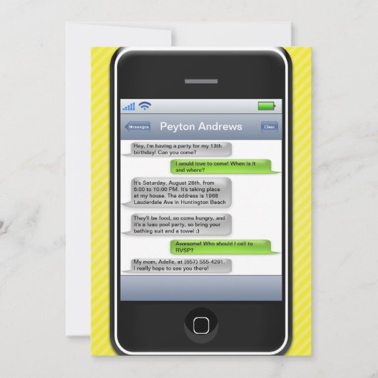 Yellow/Black Smart Phone Party Birthday Party Kaart (Voorkant)