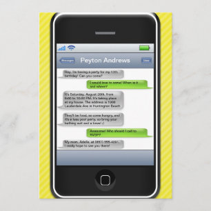 Yellow/Black Smart Phone Party Birthday Party Kaart