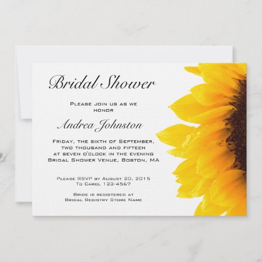 Yellow Black Sunflower Bridal Shower Invitation Kaart (Voorkant)