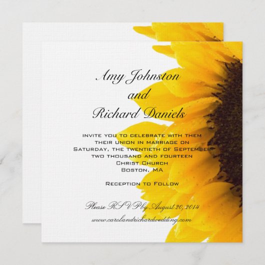 Yellow Black Sunflower Weduwinguitnodiging Kaart (Voorkant / Achterkant)