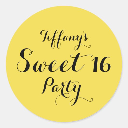 Yellow Black Sweet 16 Party Favor Sticker (Voorkant)