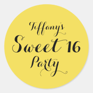 Yellow Black Sweet 16 Party Favor Sticker