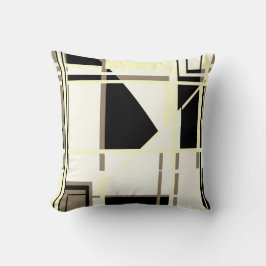 Yellow Black Taupe op wit Abstract Labyrint Kussen