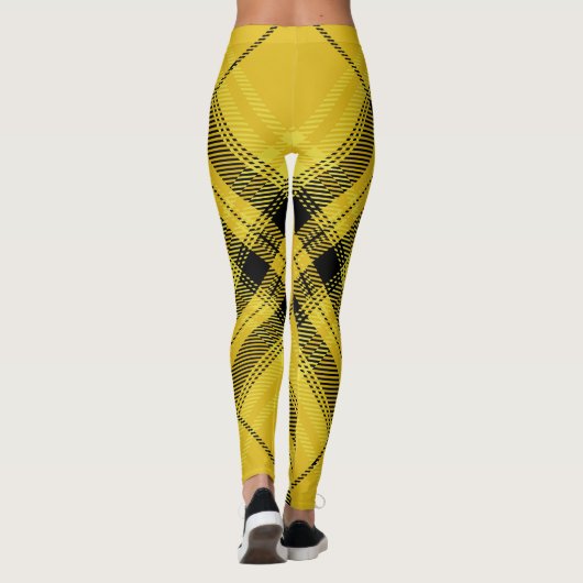 Yellow Black Trendy Diagonal Tartan Leggings (Achterkant)