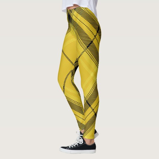 Yellow Black Trendy Diagonal Tartan Leggings (Links)