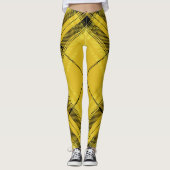 Yellow Black Trendy Diagonal Tartan Leggings (Voorkant)