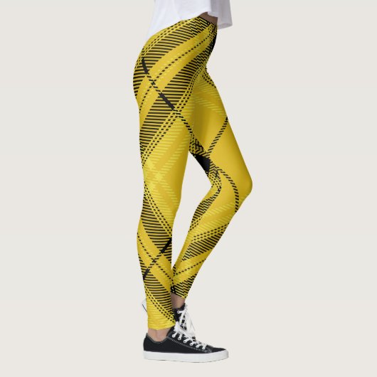 Yellow Black Trendy Diagonal Tartan Leggings (Rechts)