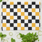Yellow Black White Checkered Pattern Design  Theedoek (Gevouwen)