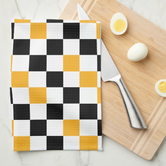 Yellow Black White Checkered Pattern Design  Theedoek (Quarter Fold)