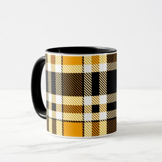 Yellow Black White Flannel Tartan Pattern Design  Mok (Voorkant links)