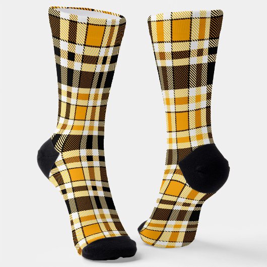 Yellow Black White Flannel Tartan Pattern Design  Sokken