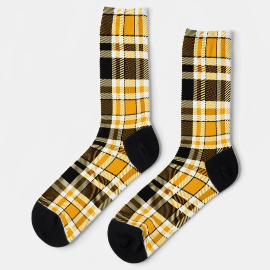 Yellow Black White Flannel Tartan Pattern Design  Sokken (Links)