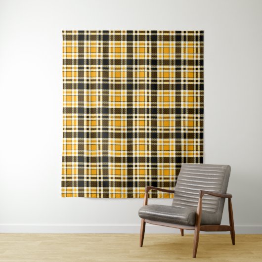 Yellow Black White Flannel Tartan Pattern Design  Wandkleed (In situ)
